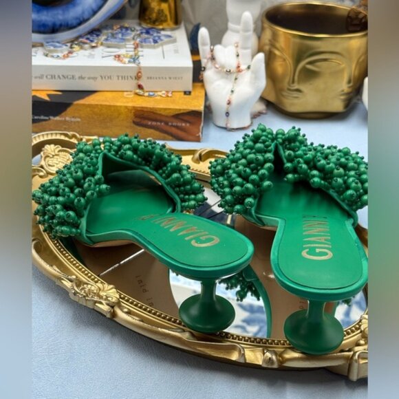🆕 GIANNI BINI 🧿 NWOB Lonzo Beaded Square Toe Slide Sandals, Savory Green, Sz 8 - Picture 11 of 14